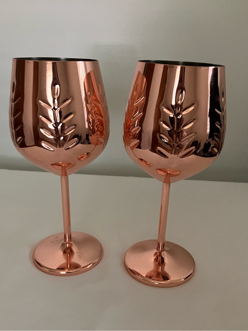 Embossed Rose Gold Wine Goblets - Set of 2
